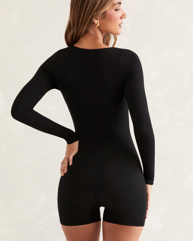 Black Long Sleeve Square Neck Unitard