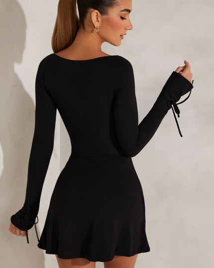 Black Long Sleeve A-Line Mini Dress