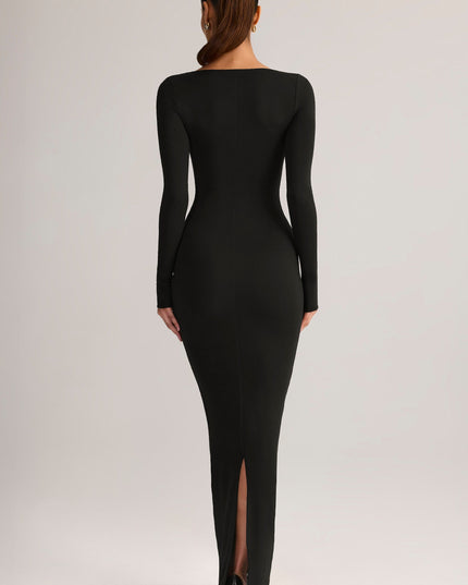 Black Modal Square-Neck Bodycon Maxi Dress