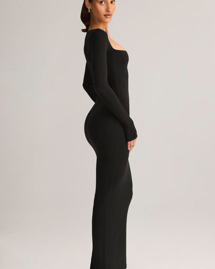 Black Modal Square-Neck Bodycon Maxi Dress