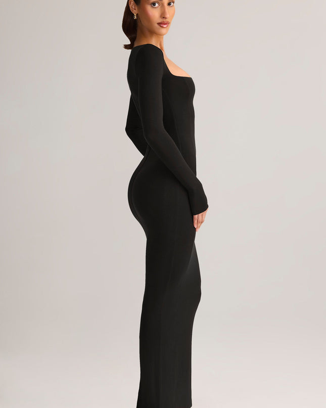Black Modal Square-Neck Bodycon Maxi Dress