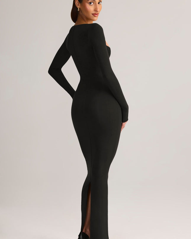 Black Modal Square-Neck Bodycon Maxi Dress