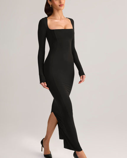 Black Modal Square-Neck Bodycon Maxi Dress