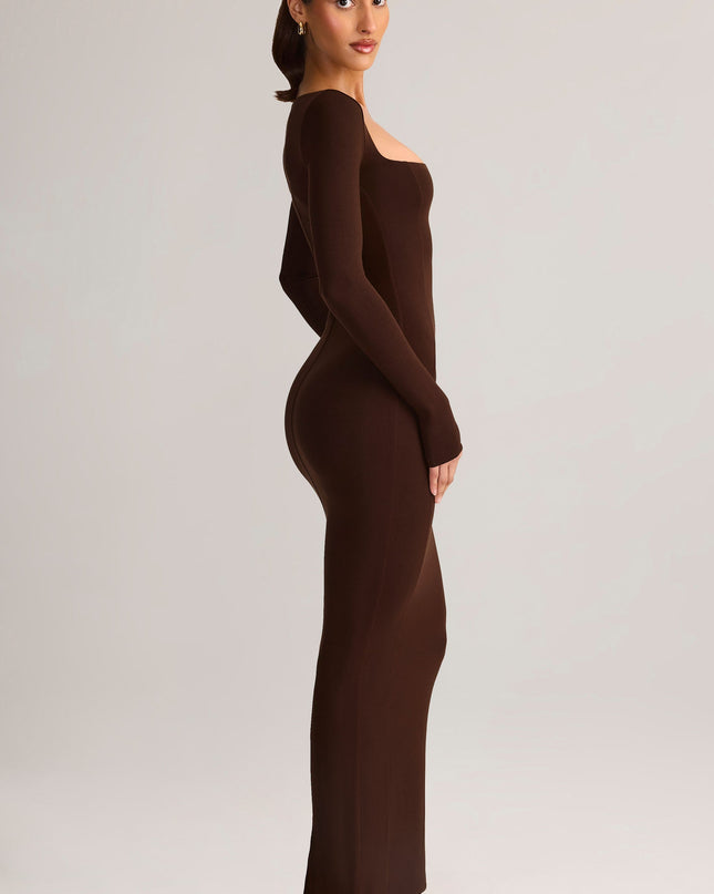Chocolate Brown Modal Square-Neck Bodycon Maxi Dress