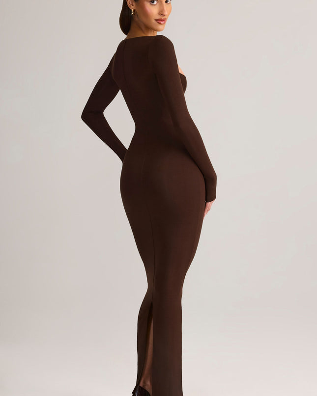 Chocolate Brown Modal Square-Neck Bodycon Maxi Dress