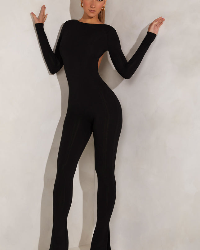 Black High Neck Open Back Jumpsuit