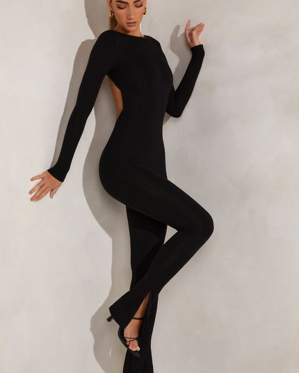 Black High Neck Open Back Jumpsuit