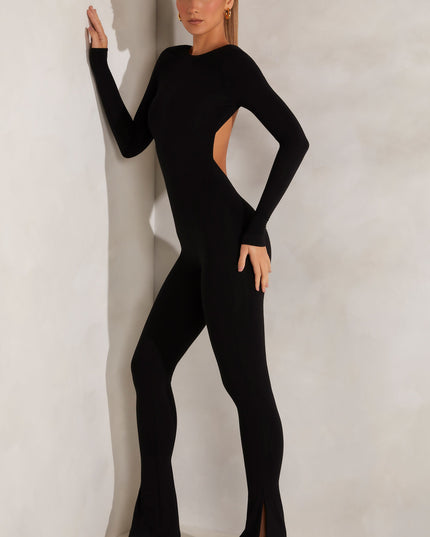 Black High Neck Open Back Jumpsuit