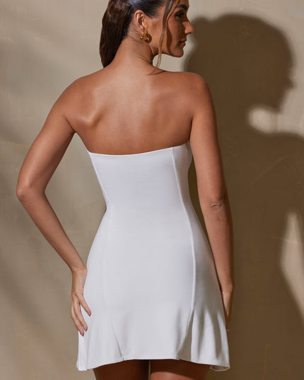 White Bandeau Neckline Mini Dress