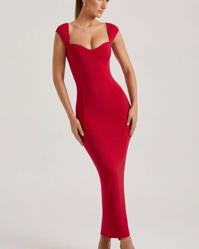 Red Sweetheart Neckline Maxi Dress