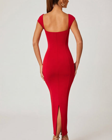 Red Sweetheart Neckline Maxi Dress