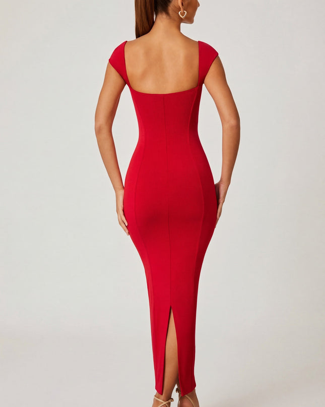 Red Sweetheart Neckline Maxi Dress