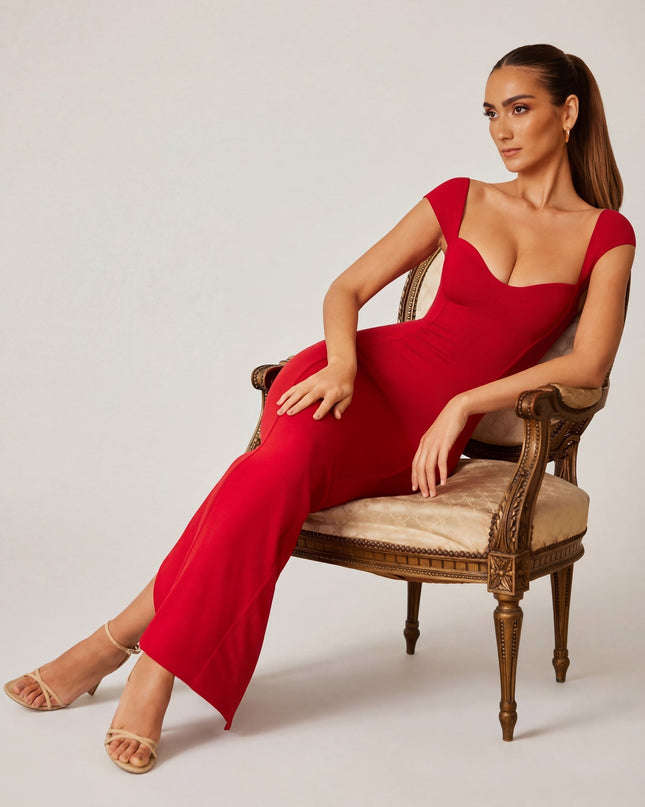 Red Sweetheart Neckline Maxi Dress