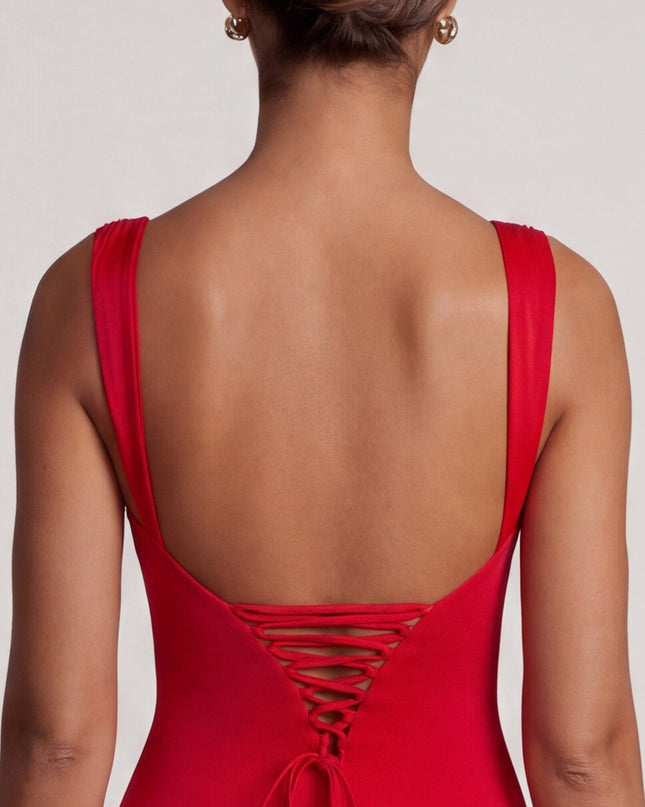 Red Tie Up Back Mini Dress