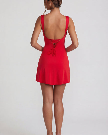 Red Tie Up Back Mini Dress