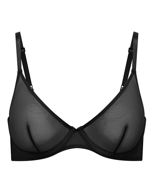 Black Soft Mesh Single Layer Underwired Bra