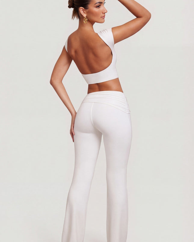 White Modal Mid-Rise Trousers