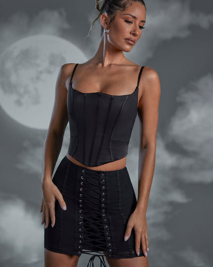 Black Lace Up Mini Skirt