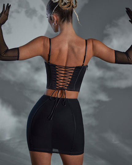 Black Lace Up Mini Skirt