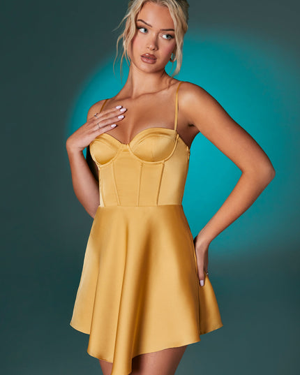 Gold Asymmetric Hem Corset Mini Dress
