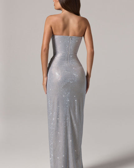 Frost Embellished Bandeau Cowl-Waist Maxi Dress