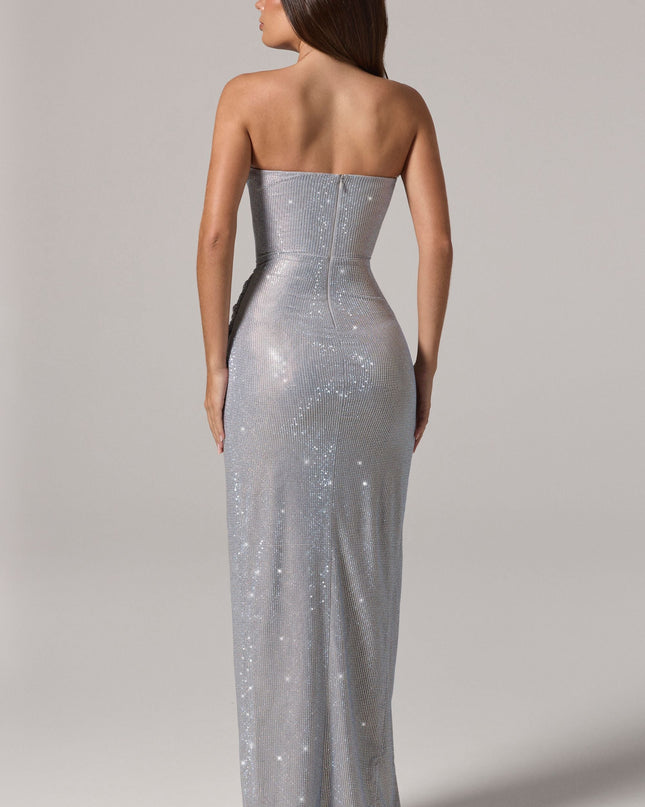Frost Embellished Bandeau Cowl-Waist Maxi Dress