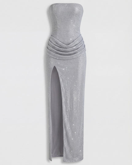 Frost Embellished Bandeau Cowl-Waist Maxi Dress