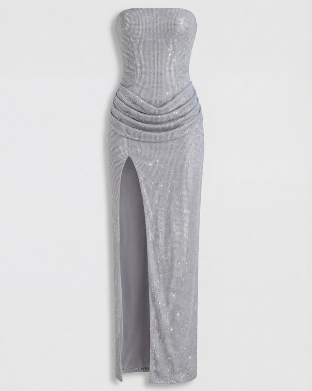 Frost Embellished Bandeau Cowl-Waist Maxi Dress
