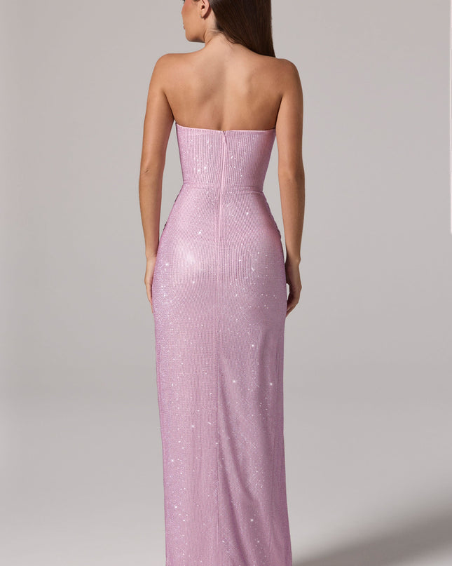 Lavender Embellished Bandeau Cowl-Waist Maxi Dress