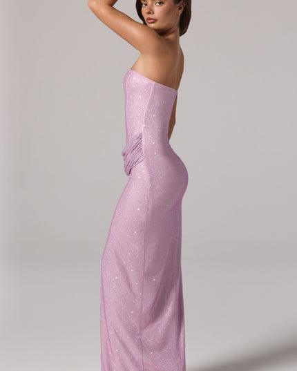 Lavender Embellished Bandeau Cowl-Waist Maxi Dress