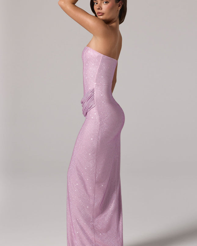 Lavender Embellished Bandeau Cowl-Waist Maxi Dress