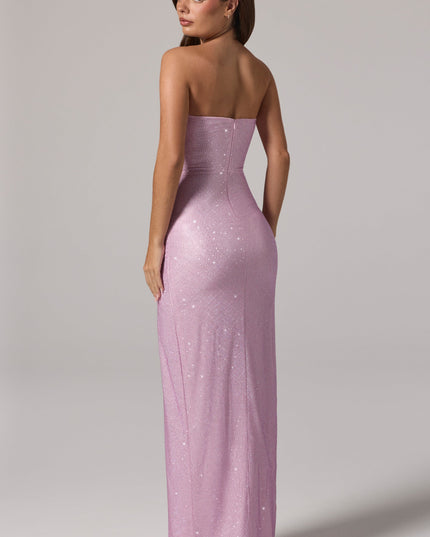 Lavender Embellished Bandeau Cowl-Waist Maxi Dress