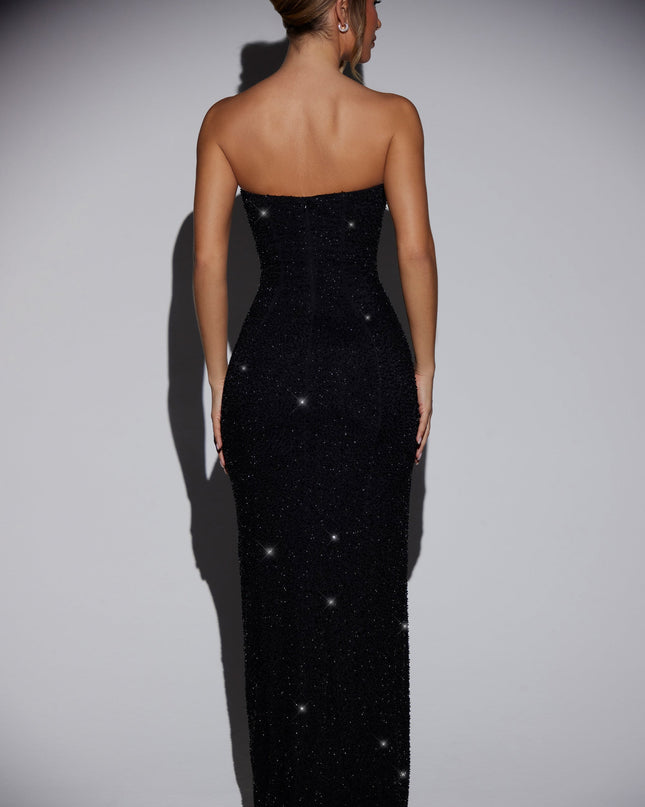 Black Embellished Bandeau Cowl Neck Maxi Dress