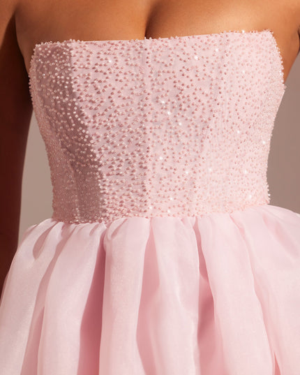 Blush Embellished Corset Tulle Skirt Midi Dress