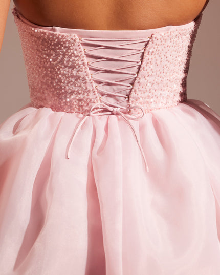 Blush Embellished Corset Tulle Skirt Midi Dress
