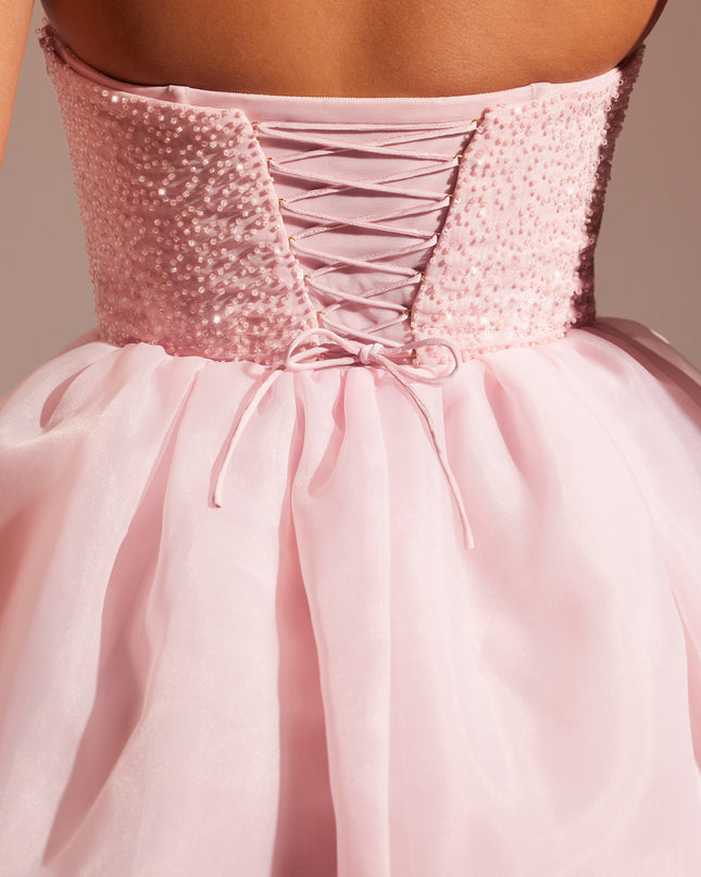 Blush Embellished Corset Tulle Skirt Midi Dress