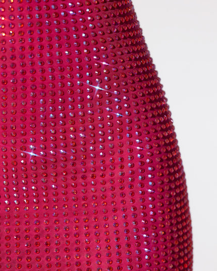 Hot Pink Embellished Extreme Cowl Neck Halter Mini Dress