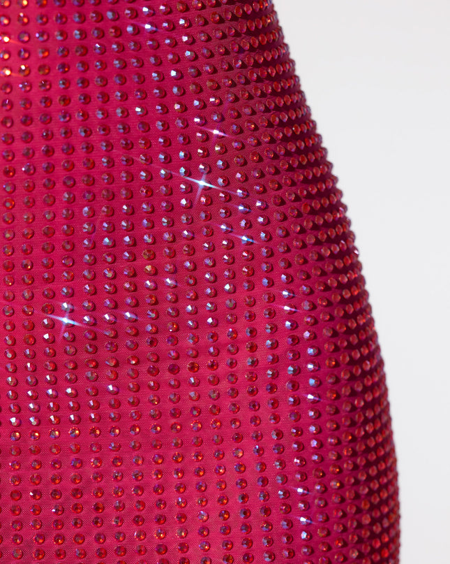 Hot Pink Embellished Extreme Cowl Neck Halter Mini Dress