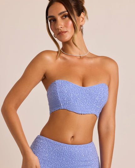 Powder Blue Embellished Strapless Corset Top