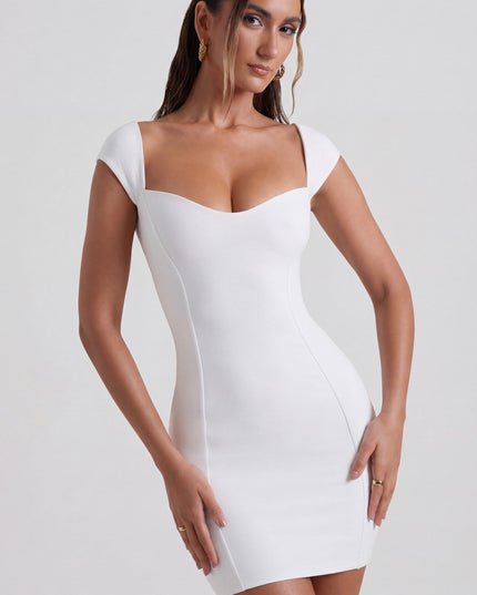 White Sweetheart Neckline Cap Sleeve Mini Dress