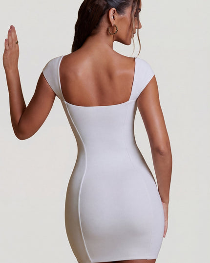 White Sweetheart Neckline Cap Sleeve Mini Dress