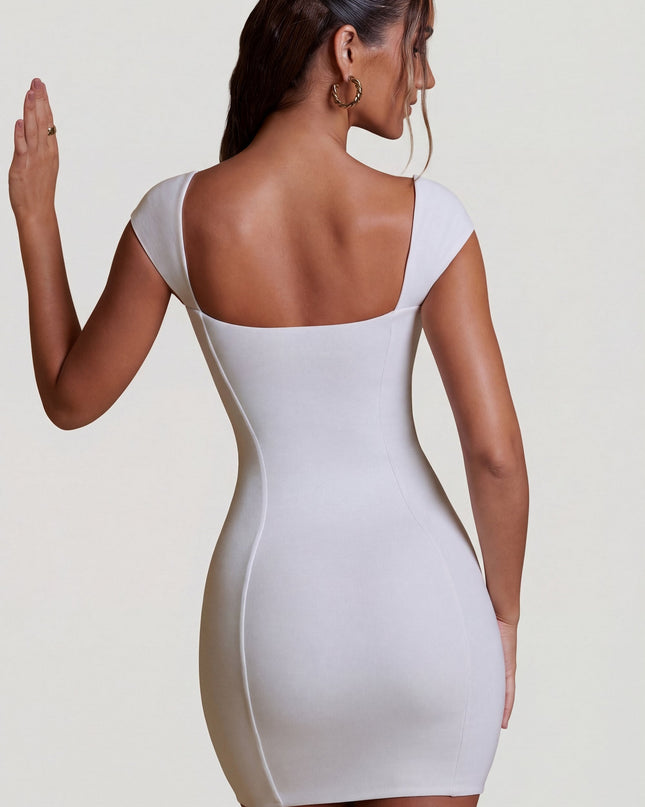 White Sweetheart Neckline Cap Sleeve Mini Dress