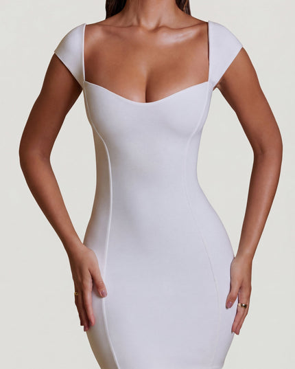 White Sweetheart Neckline Cap Sleeve Mini Dress