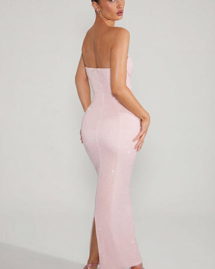 Blush Embellished Bandeau Cowl Neck Maxi Dress