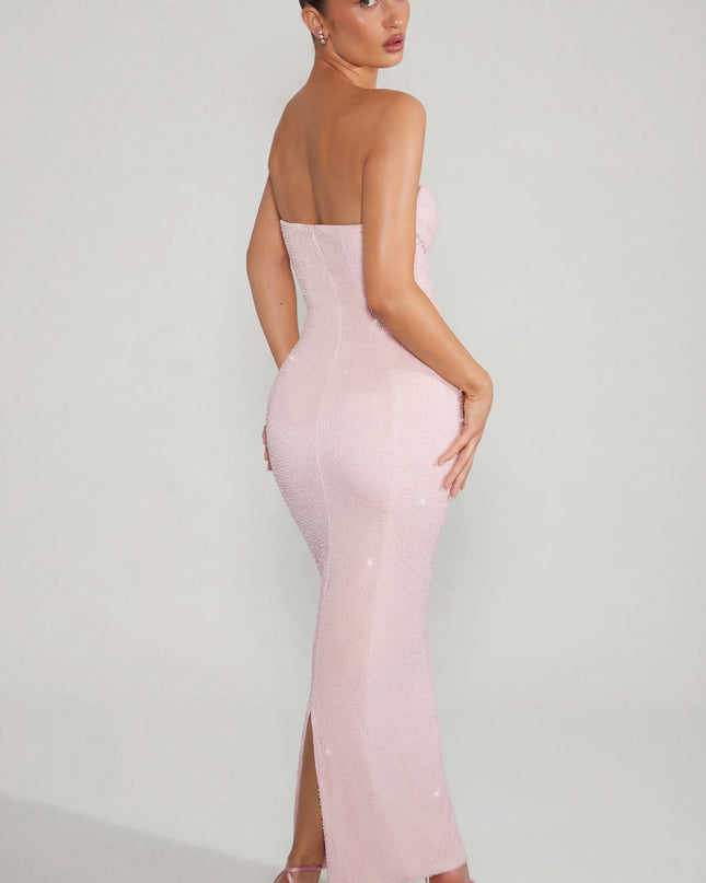 Blush Embellished Bandeau Cowl Neck Maxi Dress