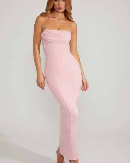 Blush Embellished Bandeau Cowl Neck Maxi Dress