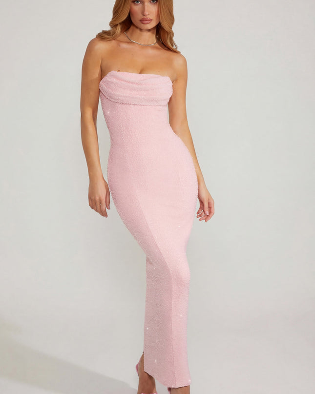 Blush Embellished Bandeau Cowl Neck Maxi Dress