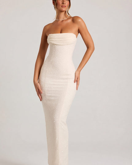 Snow Embellished Bandeau Cowl Neck Maxi Dress