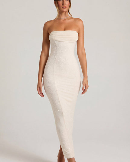 Snow Embellished Bandeau Cowl Neck Maxi Dress