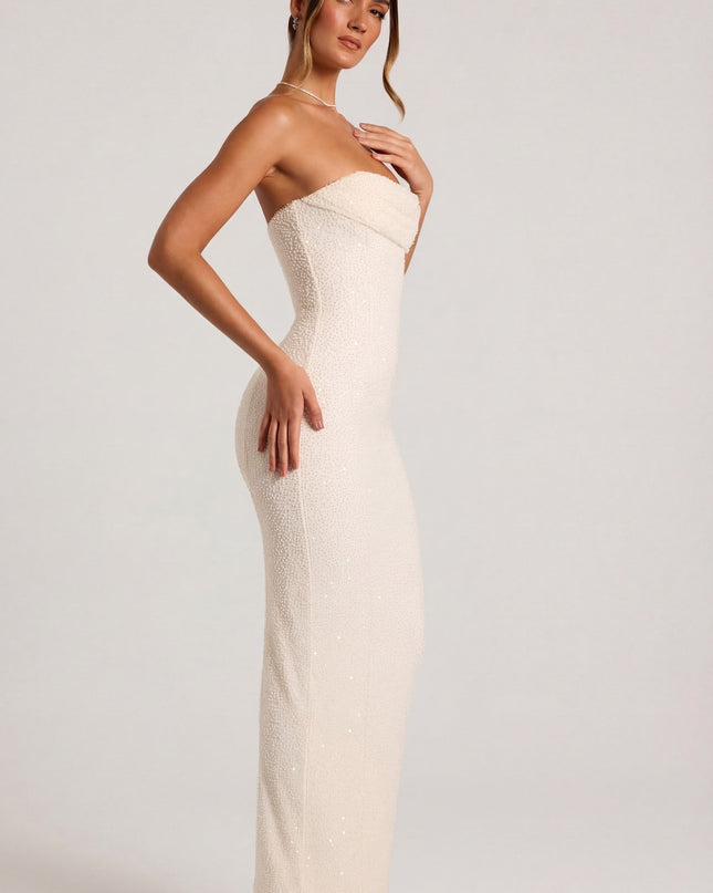 Snow Embellished Bandeau Cowl Neck Maxi Dress